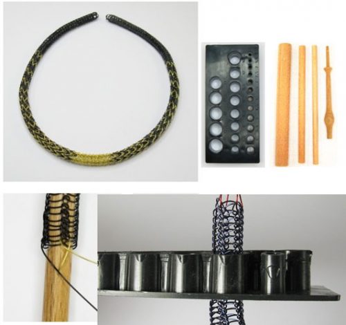 Telaietto per tubolare in metallo "drahtschmuck stricke" e cilindri legno